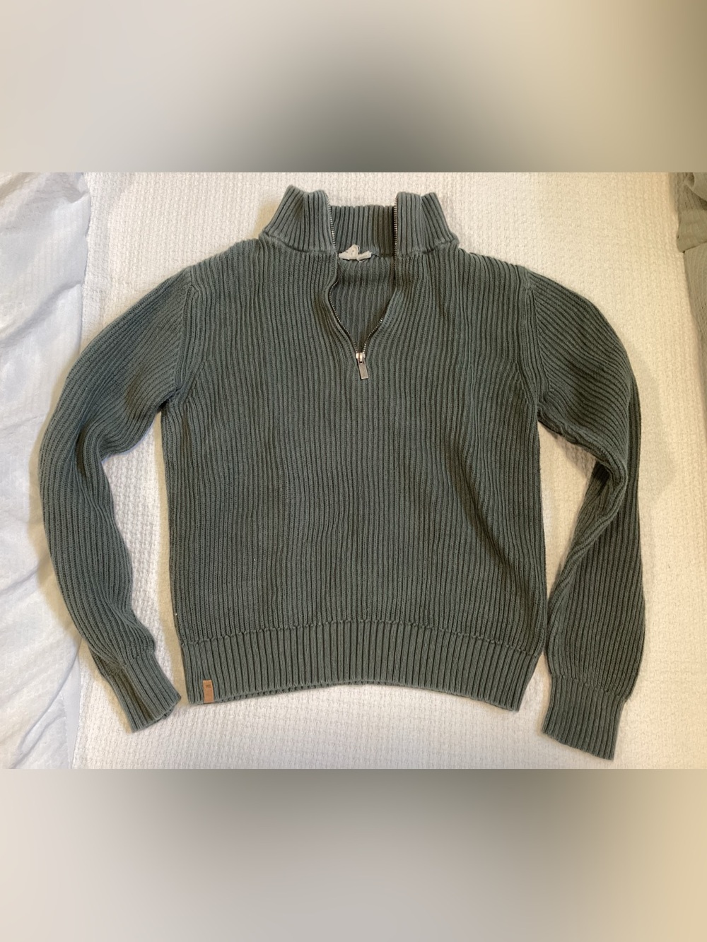 tentree Men's Half-Zip Ribbed Sweater - Olive Green